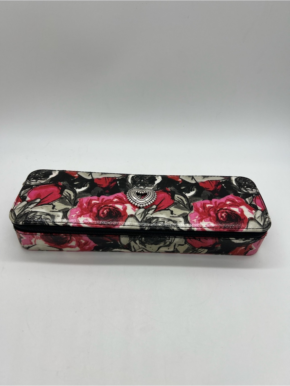 Brighton Madison Rose Floral Zip Jewelry Case with Heart Emblem